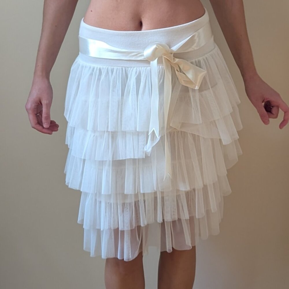 Rinascimento Ivory Layered Tulle Cocktail Skirt with Ribbon Bow Size M Italy - Picture 5 of 16